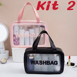 Kit 2 Bolsa cosmética grande transparente para armazenamento à prova d