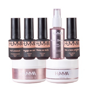Humma Kit Prep Primer Desidratador Gel Capa Base Top Coat Gel Clear Gel Pink Natural