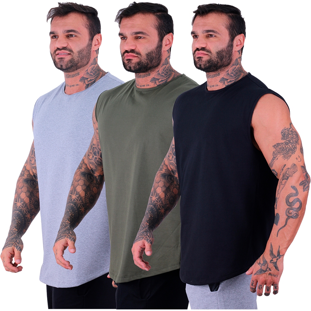Kit 3 Regatas Machão Longline MXD Conceito Sem Estampa Fitness Casual Musculação Lazer Passeio Preta em Oferta na Shopee