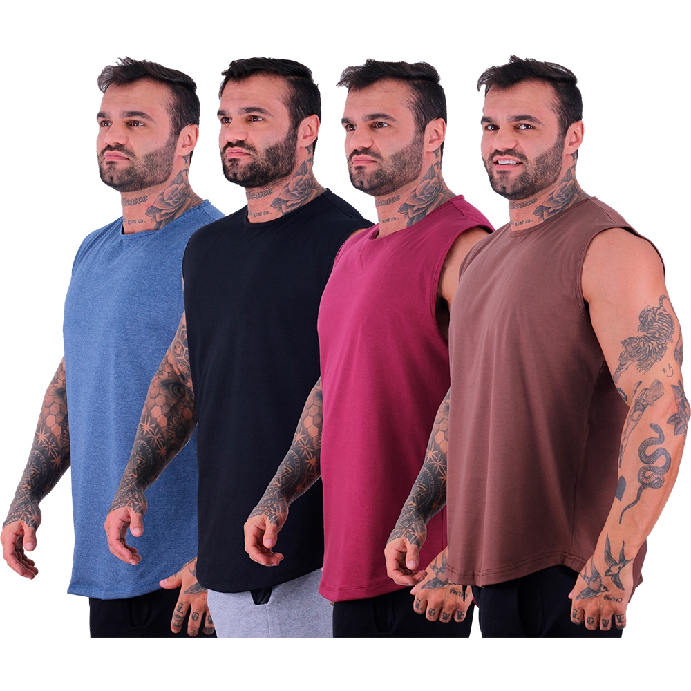 Kit 4 Regatas Machão Longline MXD Conceito Sem Estampa Treino Musculação Casual