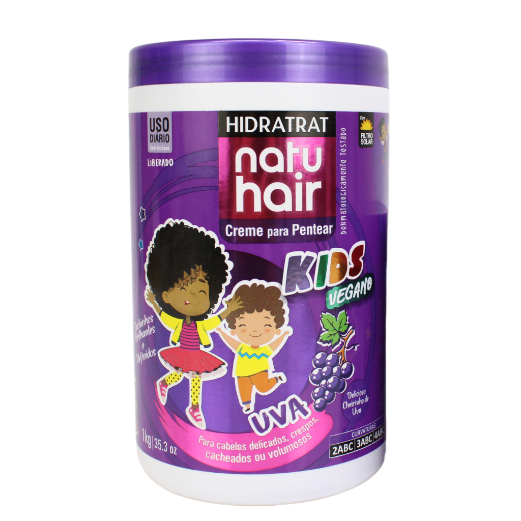 Creme para pentear Kids Uva Natuhair 1KG Antifrizz Definição Volume Cachos Ondulados Vegan...