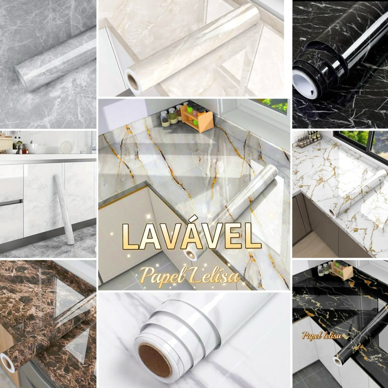 papel de parede Adesivos para cozinha Brilhante Lavável 4,5 Metro x 60 cm Resistente a Agua/Óleo