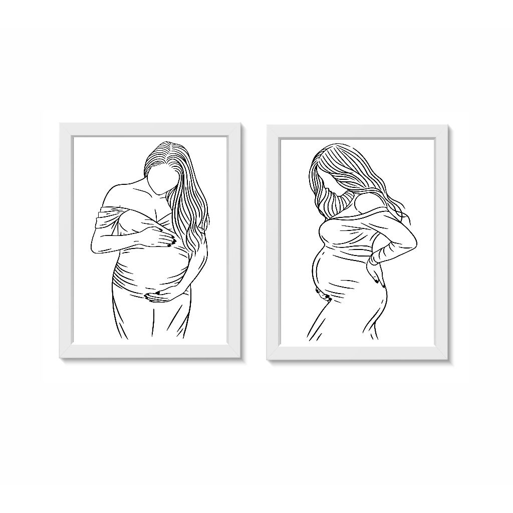 Kit 2 Quadros Decorativos Consultório Médico Gestante Tamanho 30x40cm Molduras Madeira Vidro Brancas