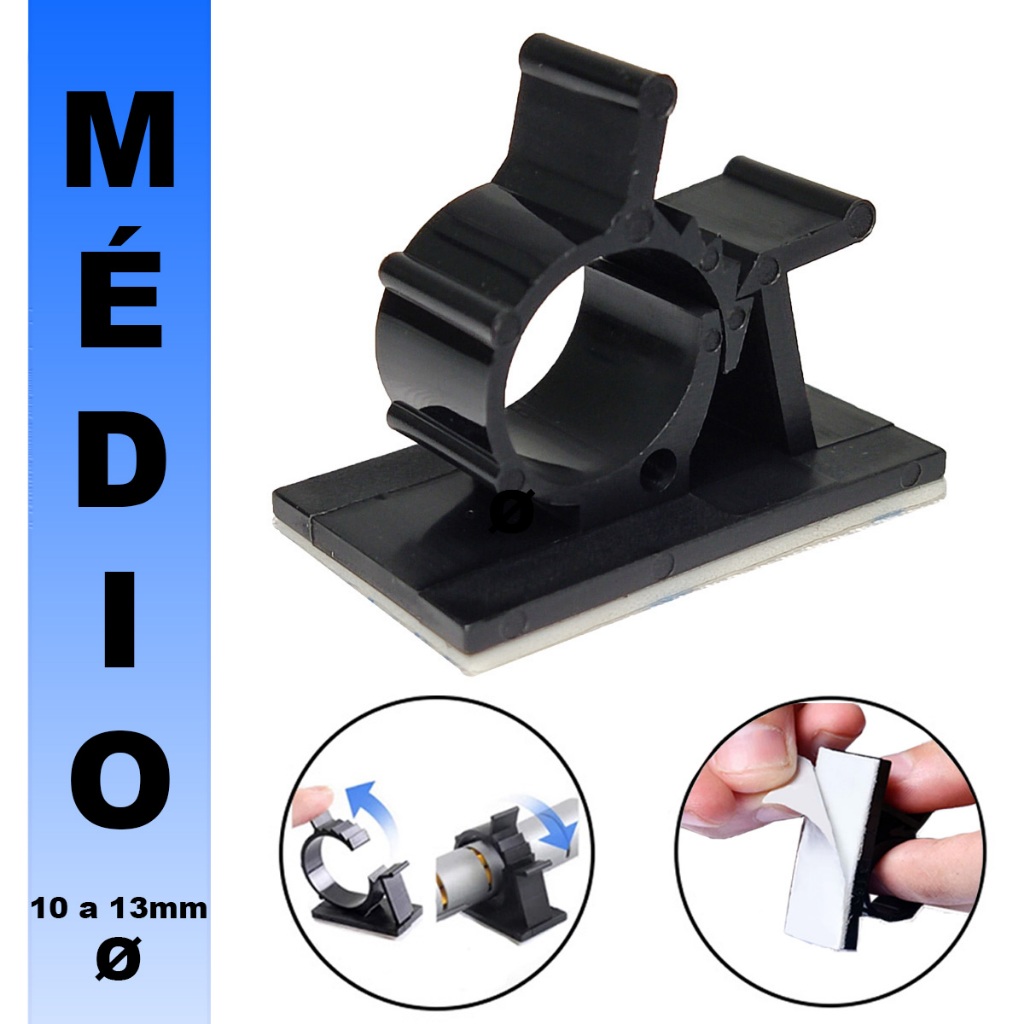 20 Clips Trava 10 a 13mm Fixador Adesivo Dupla Face Grampo Organizador Esconder Fios Cabos Na Mesa