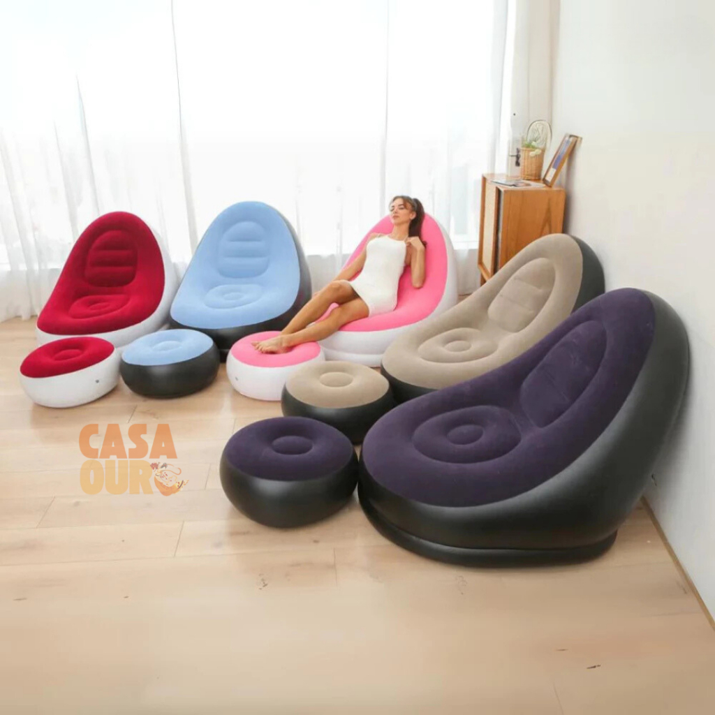 Conjunto Poltrona e Puff Inflável Ultra Lounge Portátil Descanso Preguiçoso Sofá Poltrona