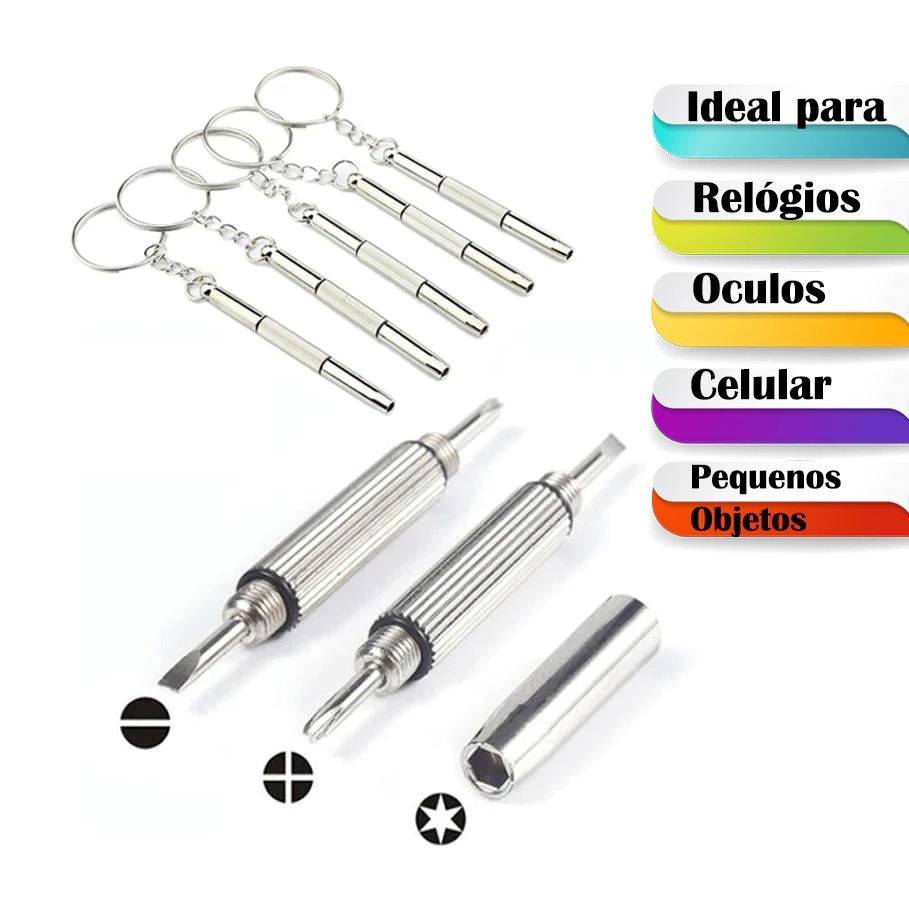 Mini Chaveiro 3 em 1 Chave de Fenda Reparo Relógio Oculos Relogio Chave de fenda portátil
