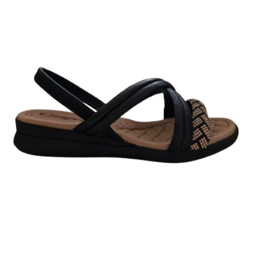 Sandália Feminina Campesi Metalizada de strass ultra Conforto Calce fácil L9718 do 34 ao 40