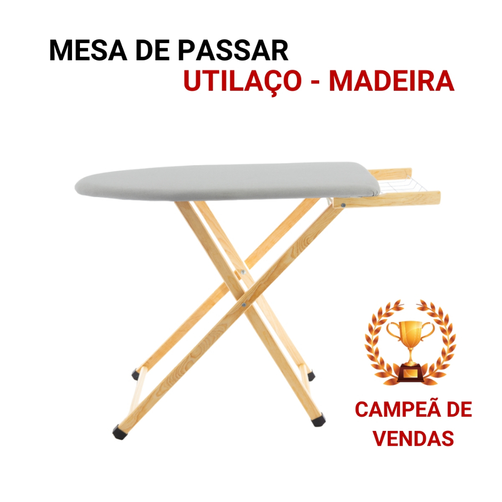 Tabua De Passar Roupa Mesa Passadeira 100% Madeira C/Porta Ferro e Tomada Dobrável Regulagem em Oferta na Shopee
