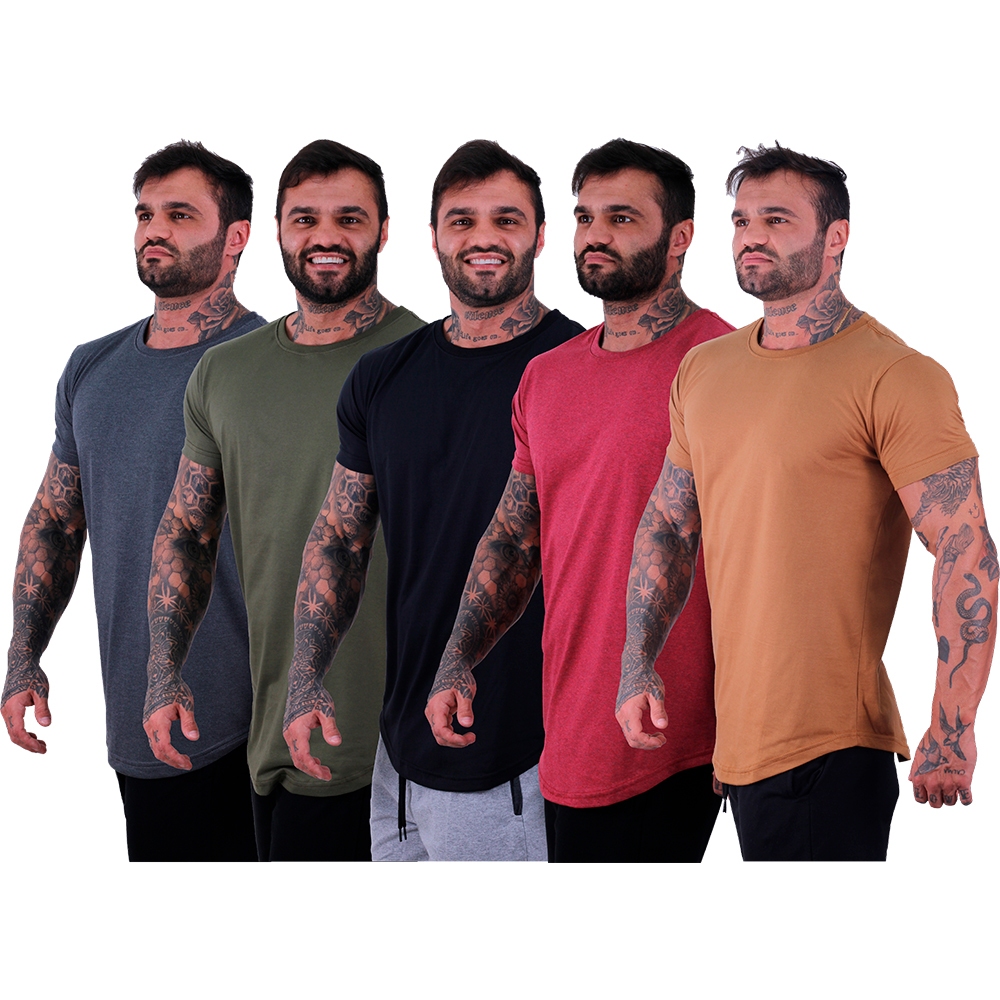 Kit 5 Camisetas Longline MXD Conceito Estampa Lisas Dia-a-Dia Academia Multicolor