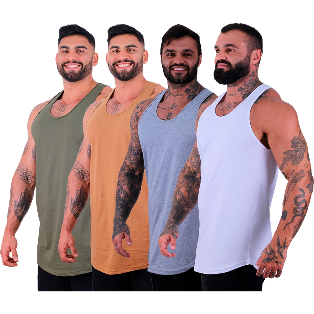 Kit 4 Regatas Longline Masculina Mxd Conceito Lisa Com Variadas Cores