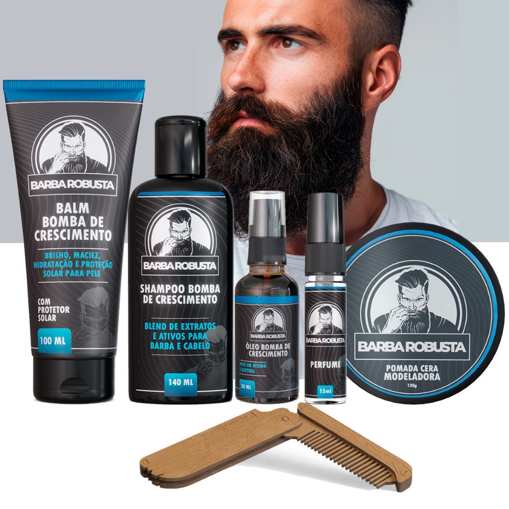 Kit Para Barba - Shampoo  Balm Óleo Cera Perfume + Pente