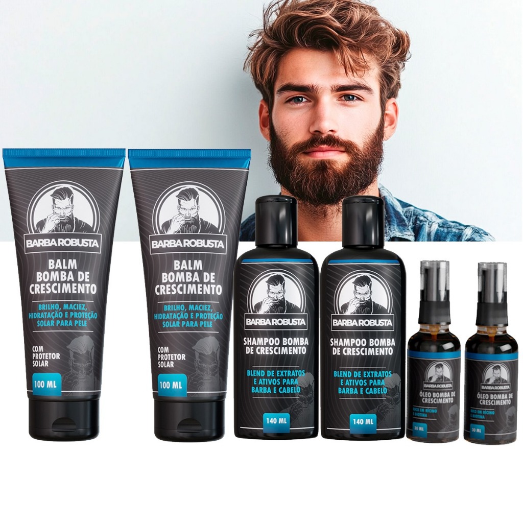 Kit Produtos Para Barba Robusta 2 Shampoo, 2 Balm, 2 Óleos