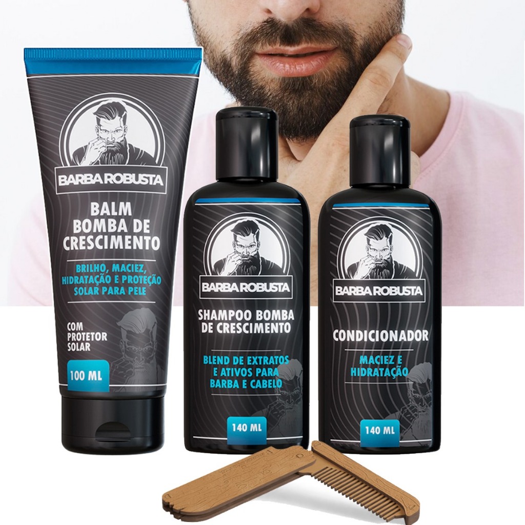 Kit Para a Barba Balm Shampoo Condicionador + Pente