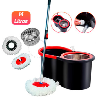Mop Giratorio Cabo Inox limpeza Cesto Em Inox 14 Lt -Balde Esfregão 360 Universal Original