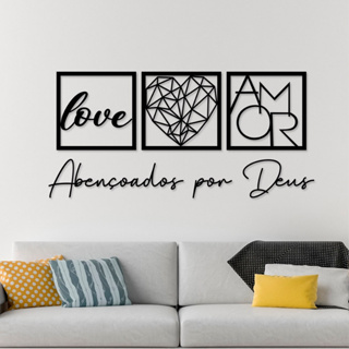 Kit 3 Quadros Decorativos Abençoados por Deus Love e Coração Geométrico Amor + Frase Quarto Sala em Oferta na Shopee