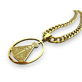 Colar Nossa senhora Aparecida em aço inox dourada, colar dourado de nossa senhora em aço inoxidavel