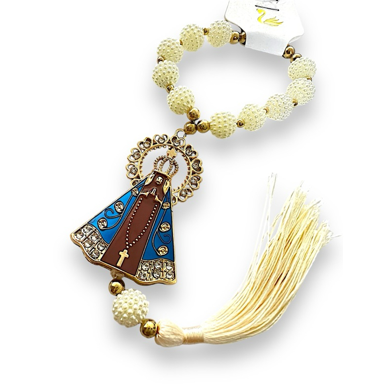 Adorno de Nossa Senhora Aparecida rosa azul branco, Penduricario de Nossa Senhora, Terço de carro, medalha nossa senhora