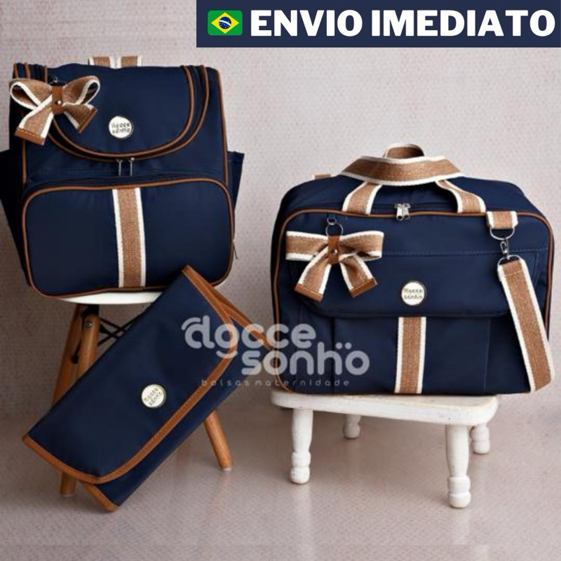 Kit bolsa maternidade 3 peças com mochila versátil p/ bebe, kit mala luxo com alta elegância(SONHO)