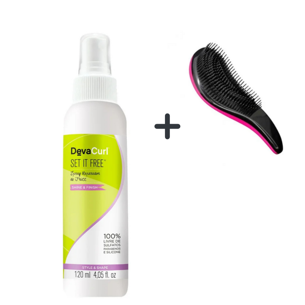 Deva Set It Free 120ml - Spray Reparador de Frizz para Cabelos Cacheados + Escova Desembaraçadora