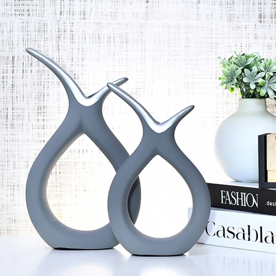Kit 2 Dupla Vaso Conjunto Enfeite Sala Rack Ceramica Decorativo Vasinho Centro Mesa Decoração Balcão