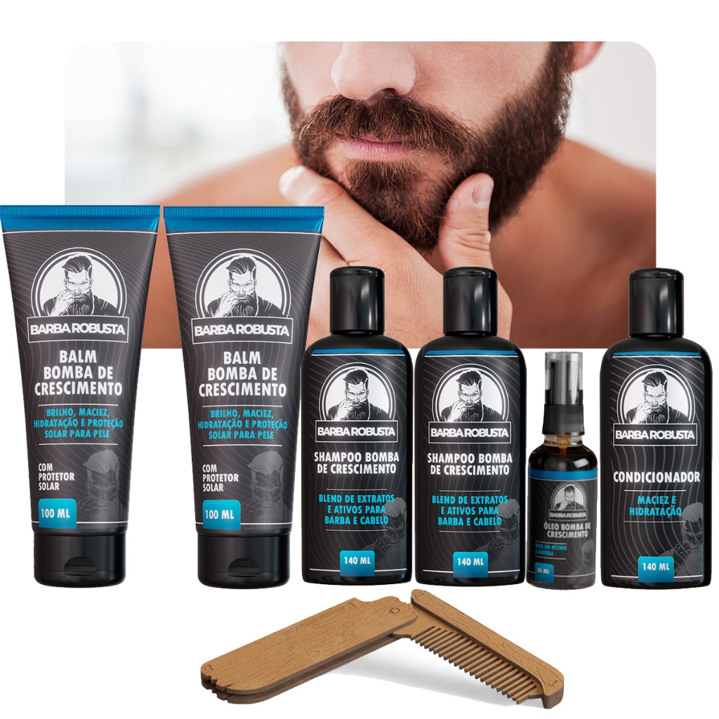 Kit para Barba 2 Shampoo, 2 Balms, Condicionador + Óleo + Pente