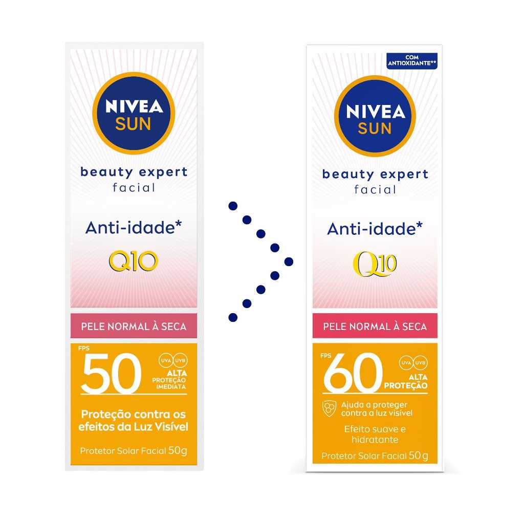 NIVEA SUN Protetor Solar UV Face Q10 Anti-Idade FPS 60 50ml BBB 26 em Oferta na Shopee