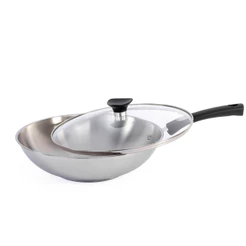 Panela Wok Tramontina Em Aço Inox Fundo Triplo 28cm Indução Com Tampa