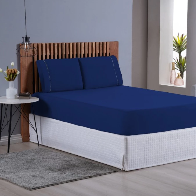 Jogo de Cama Lençol Ponto Palito Casal Queen Micropercal 3 peças 400 Fios Confortável soft touch