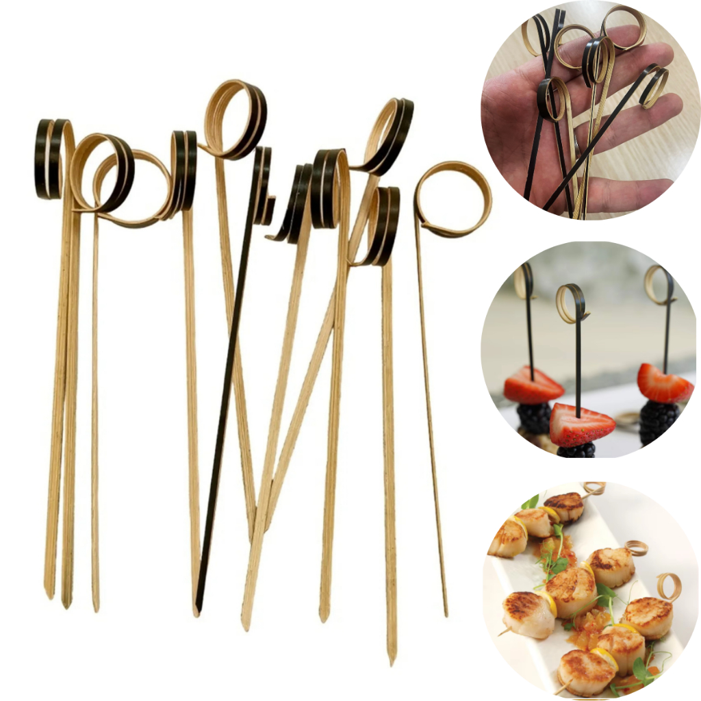 100 Espetos De Bambu 9cm Com Nó Decorativo Festa Aperitivo