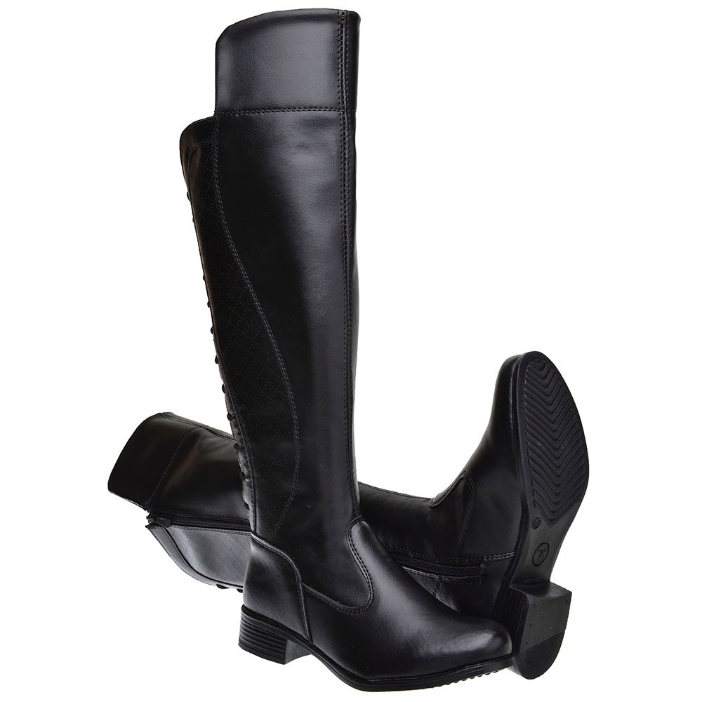 Bota Feminina Over Knee Preta Cano Alto Longo Cadarço Ziper Lateral Confortável