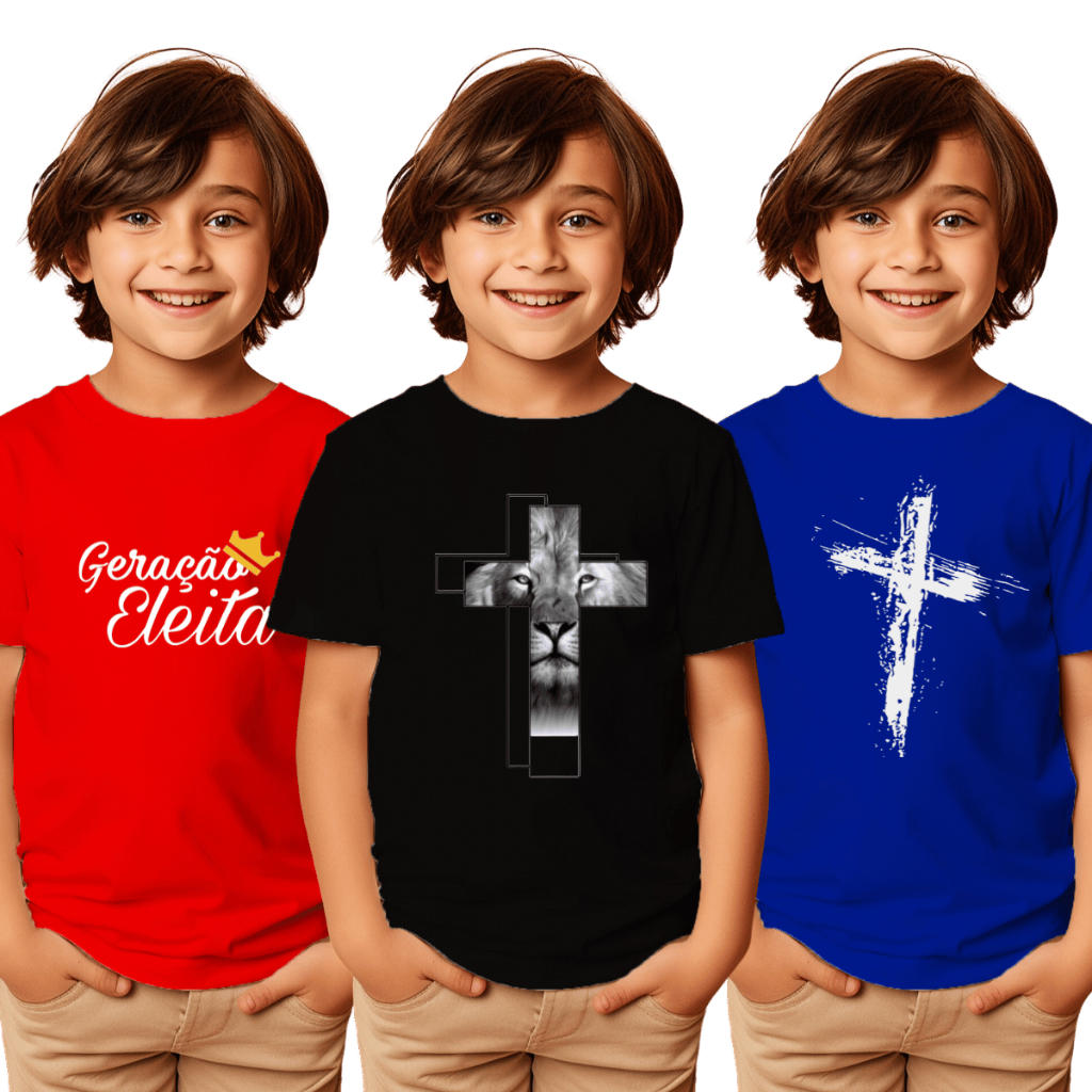 Kit 3 Camisetas Manga Curta Infantil Menino Menina Moda Evangélica Cristã Tamanho 4 ao 10