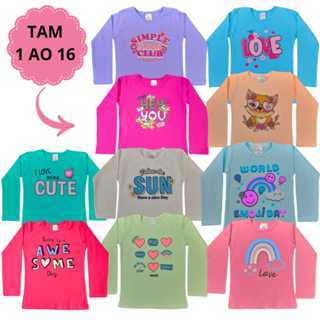Kit 4 Blusa de Manga Infantil Menina Camiseta com Manga Juvenil Meia Estação  Algodão  1 ao 16 em Oferta na Shopee
