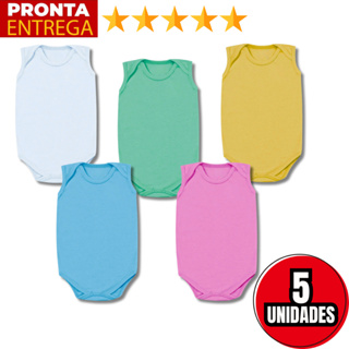 Kit 5 Body Regata Sem Manga Liso Infantil Bebê Menino Menina em Oferta na Shopee