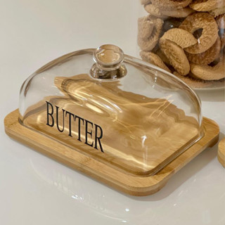 Manteigueira Butter em Vidro Suporte em Bambu 17x13cm - Vencedor
