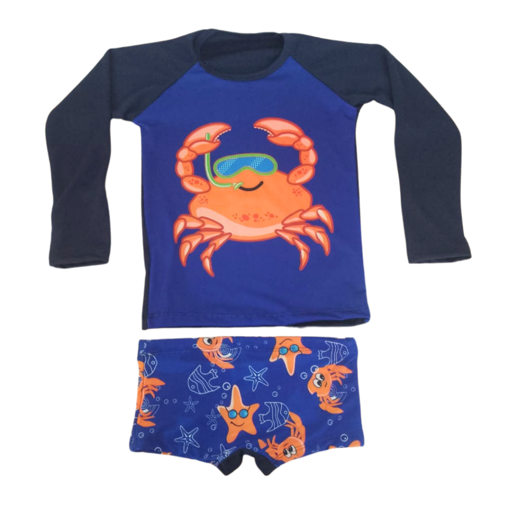 Conjunto Praia infantil Siri Camiseta UV e Sunga Verão Criança