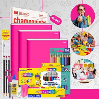 Kit Material Escolar Econômico Volta As Aulas 60 peças Ensino Fundamental Faber Acrilex Chamequinho em Oferta na Shopee