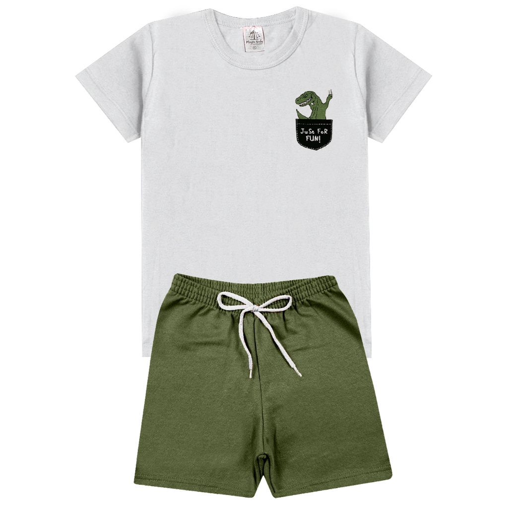 Conjunto Infantil Masculino Estampas Pequenas - Duas Peças: Bermuda + Camiseta - Tamanho 04 a 14