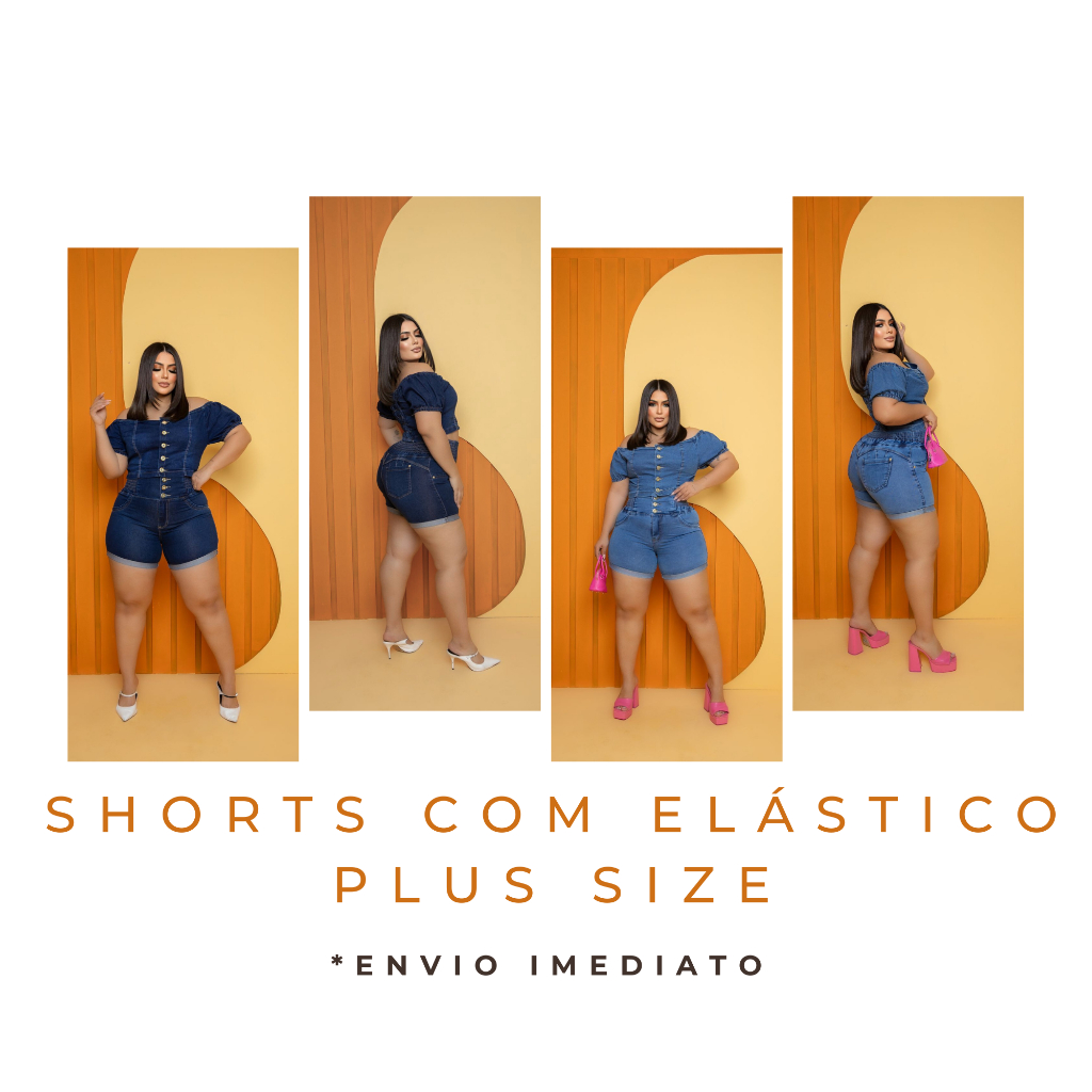Shorts Jeans Plus Size Lycra Cintura Alta Bermuda 46 ao 56 Com Elástico Verão 2025