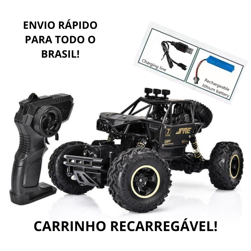 Carrinho de Controle Remoto Jeep Monster Truck Brinquedo Bateria Recarregável Porsche Infantil