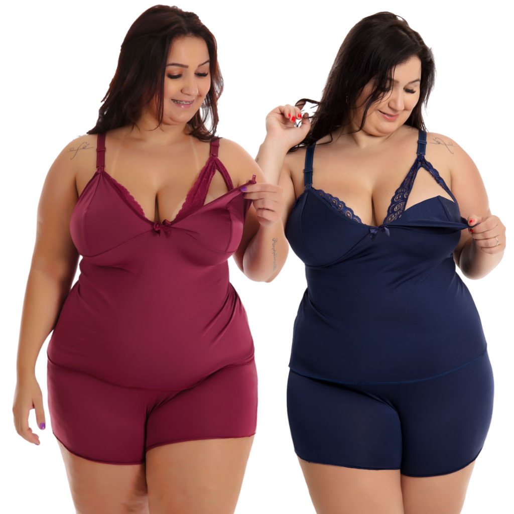 Kit 2 Baby Doll Amamentação Plus Size Pós Parto Gestante Grávida