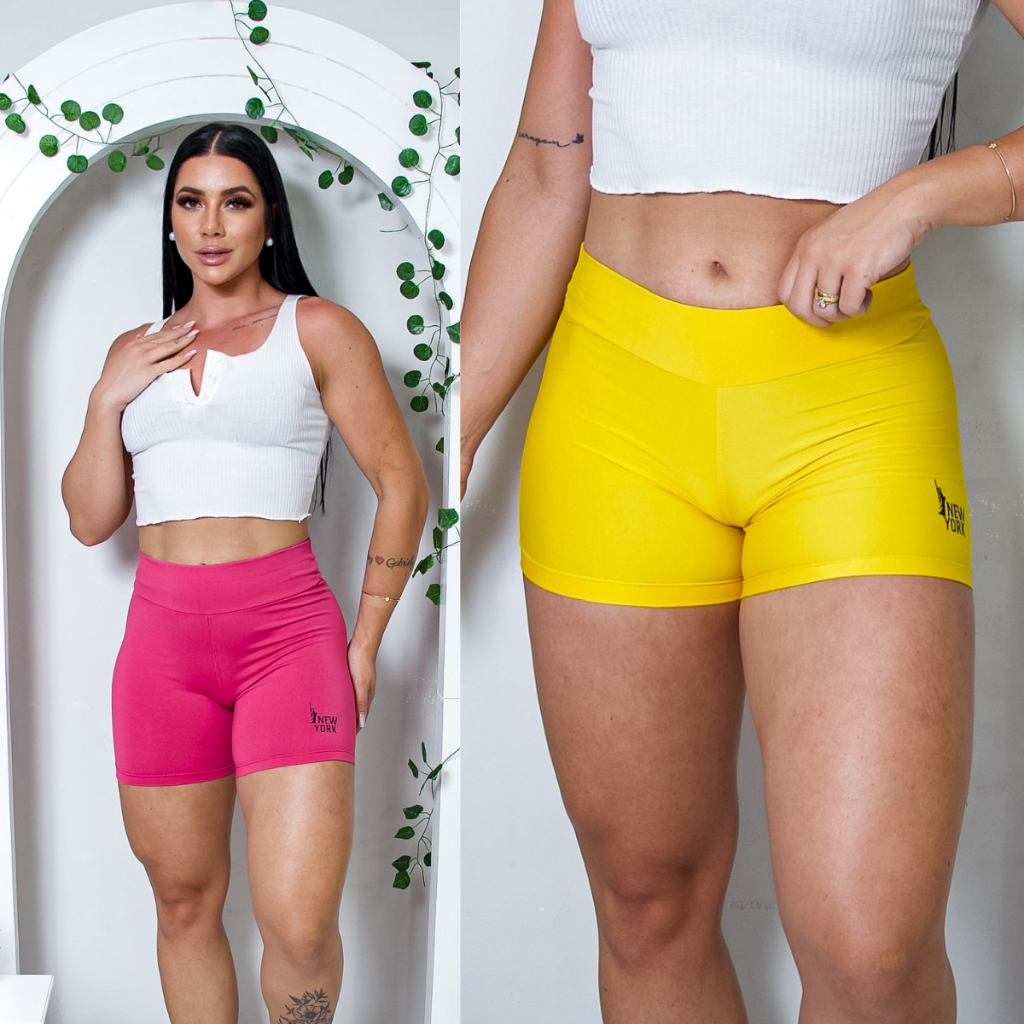 Kit 02 Shorts Legging Ginástica Curto Suplex Shortinho Leg Academia Casual Dia a Dia Caminhada Dança Zero Transparência do P-G4 Plus Size