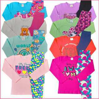 Kit 8 Peça Conjunto Infantil Menina Moda Blogueira Algodão Meia Estação 4 Legging 4 Camiseta 1 ao 16 em Oferta na Shopee