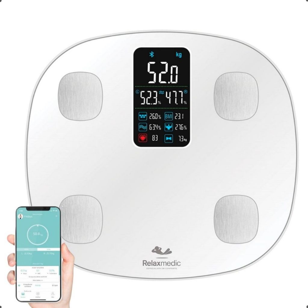 Balança de Bioimpedância Digital Corporal Cardio App Relaxmedic em Oferta na Shopee