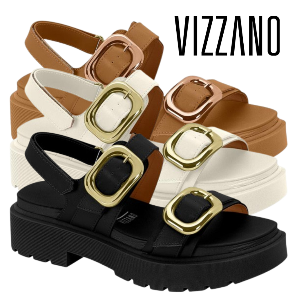 Sandália Vizzano Papete Flatform  Birken Fivelas Plataforma Tratorada Estilosa Conforto 6499.115