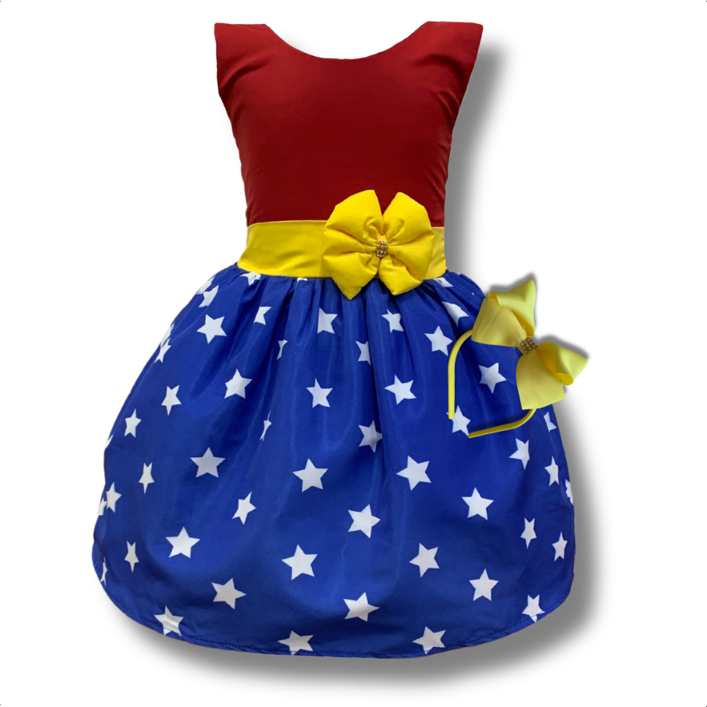Vestido Infantil Mulher Maravilha Poderosa Temático