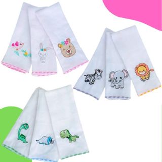 Paninho de Boca Toalha Babete Bordada Menino Menina Enxoval Macia Soft 100% Algodão Kit 3 peças em Oferta na Shopee