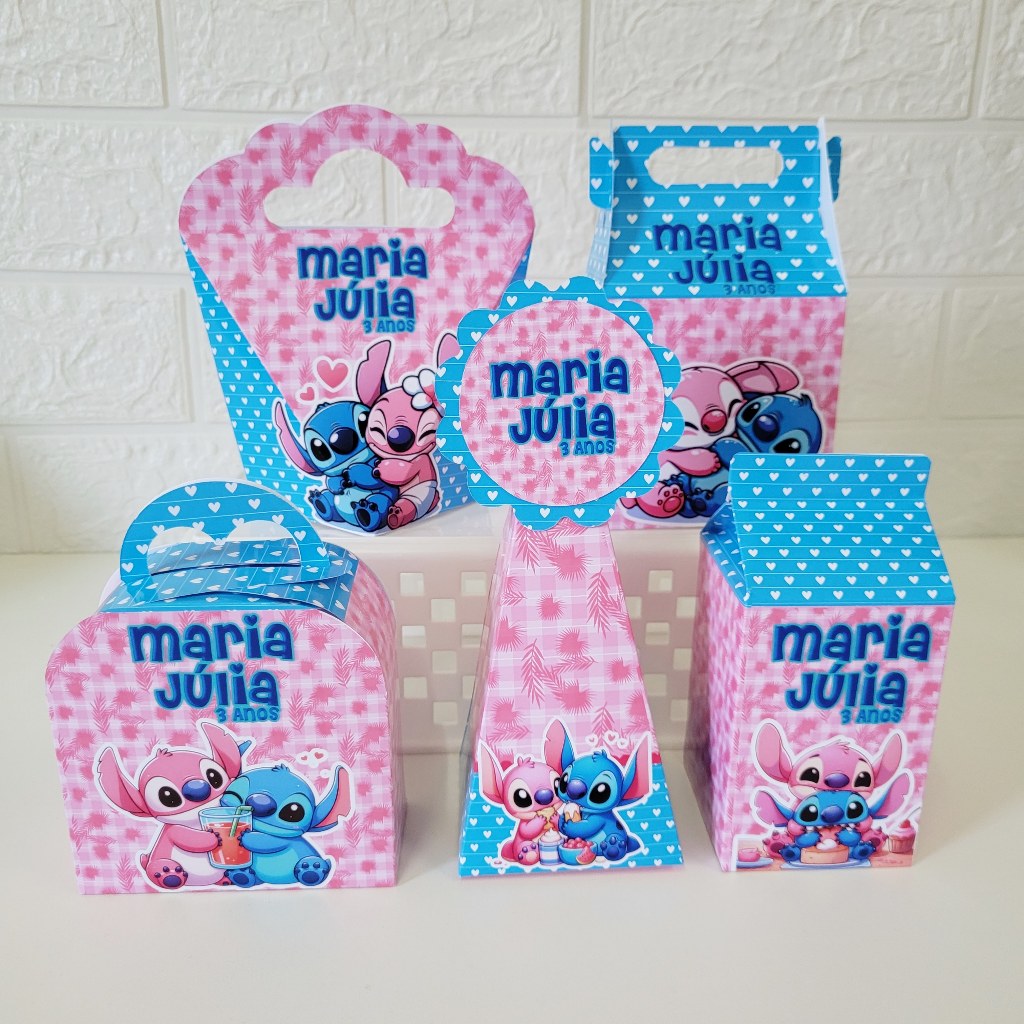 kit Caixinhas personalizadas STITCH e ANGEL  - Caixinhas para decoração e lembrancinha de aniversário  - PEGUE E MONTE