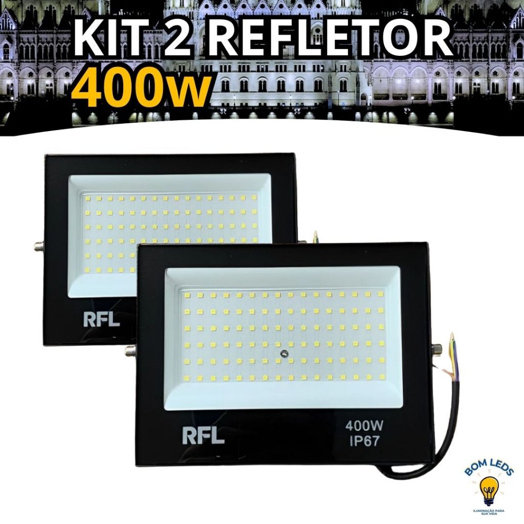 Kit 2 Refletor Holofote Led 400W Branco Frio 6500K IP67 Super Pontente Para Area Interna E Externa em Oferta na Shopee