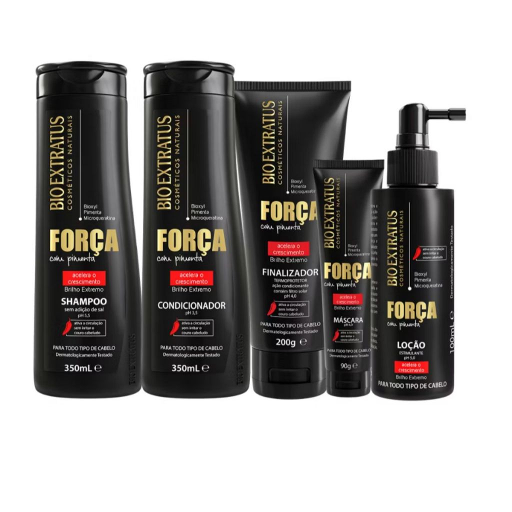 Kit Força com Pimenta Bio Extratus (Shampoo/Cond. 350ml /Loção/Finalizador/Más. 90g)