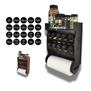 Porta Temperos Papel Toalha Parede 10 Potes com Local Para Colocar Potes de Sal e Cartela de Etiquetas. em Oferta na Shopee